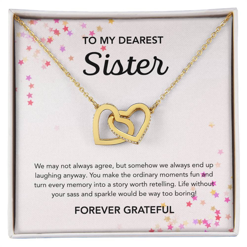 To my Sister - Interlocking Hearts Necklace - Stars