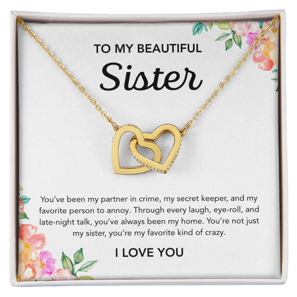 To my Sister - Interlocking Hearts Necklace - Flowers