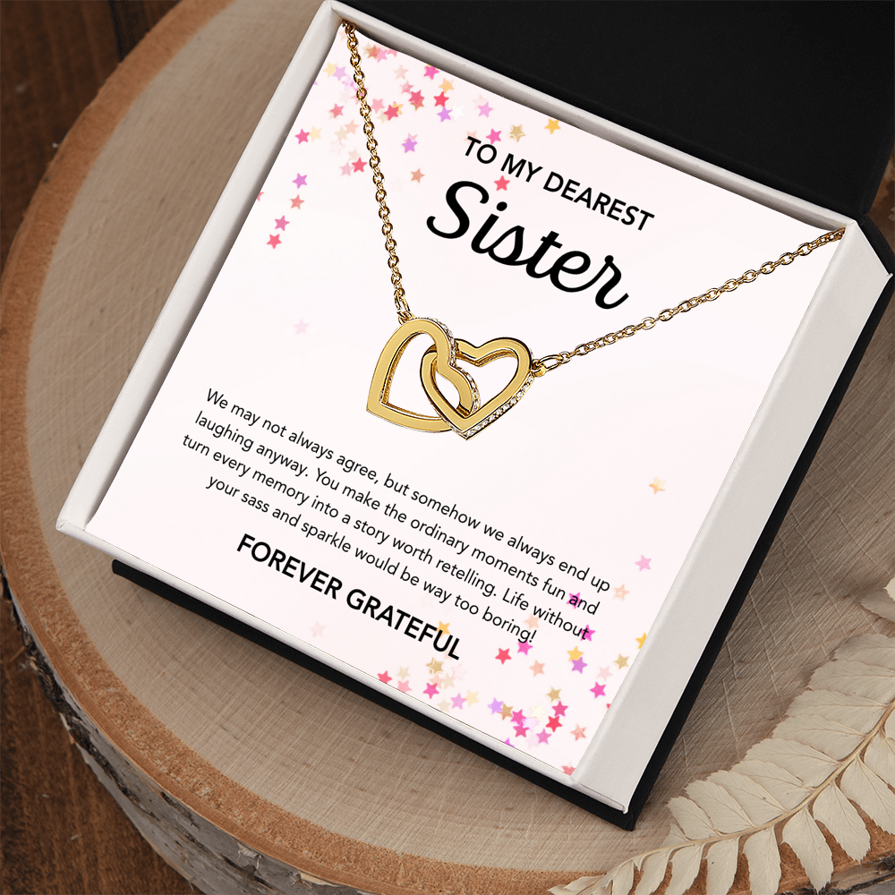 To my Sister - Interlocking Hearts Necklace - Stars
