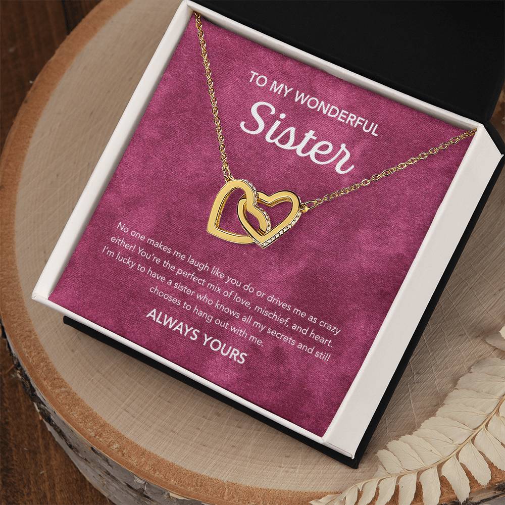 To my Sister - Interlocking Hearts Necklace - Velvet Pattern