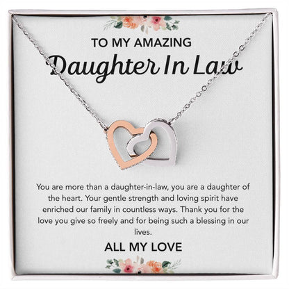 To my Daughter in Law - Interlocking Hearts Necklace - Flowers
