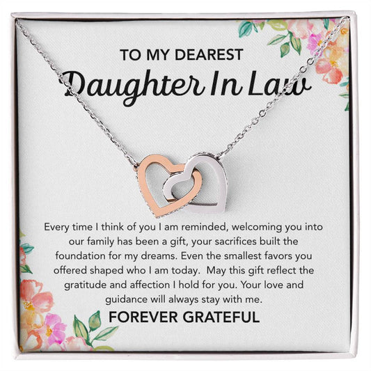 To my Daughter in Law - Interlocking Hearts Necklace - Flowers