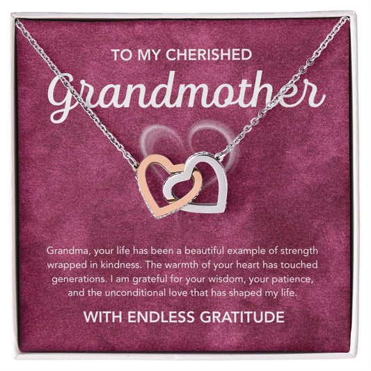 To my Grandmother - Interlocking Hearts Necklace - White Heart