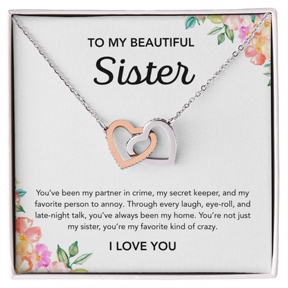 To my Sister - Interlocking Hearts Necklace - Flowers