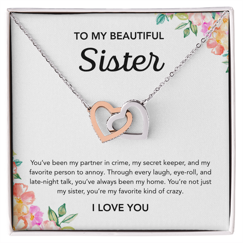 To my Sister - Interlocking Hearts Necklace - Flowers