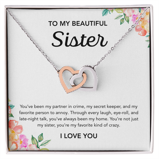 To my Sister - Interlocking Hearts Necklace - Flowers