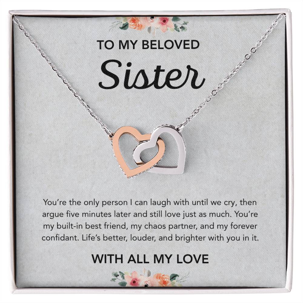 To my Sister - Interlocking Hearts Necklace - Flowers