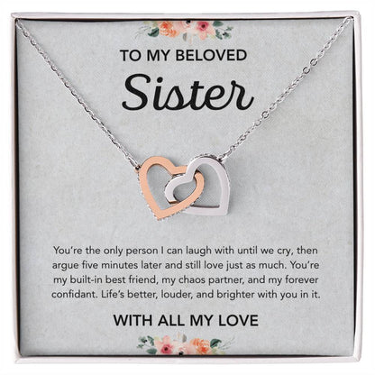 To my Sister - Interlocking Hearts Necklace - Flowers