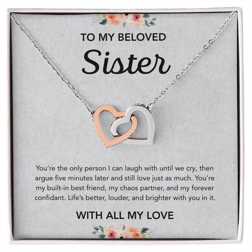 To my Sister - Interlocking Hearts Necklace - Flowers