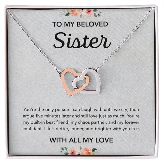 To my Sister - Interlocking Hearts Necklace - Flowers