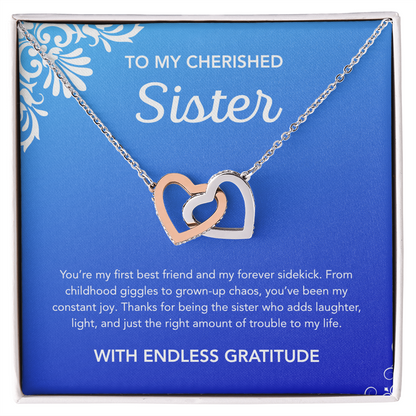 To my Sister - Interlocking Hearts Necklace - Ornament