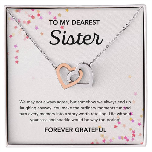 To my Sister - Interlocking Hearts Necklace - Stars
