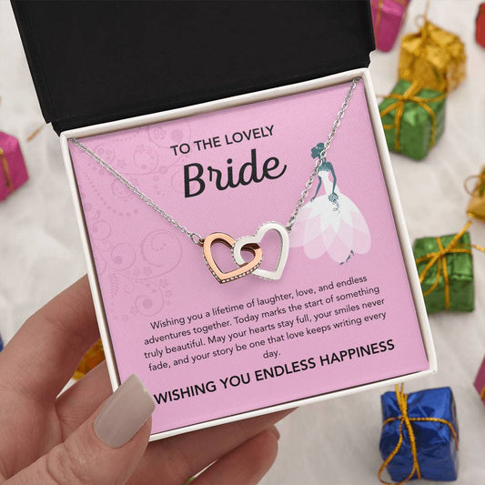 To my Bride - Interlocking Hearts Necklace - Pink