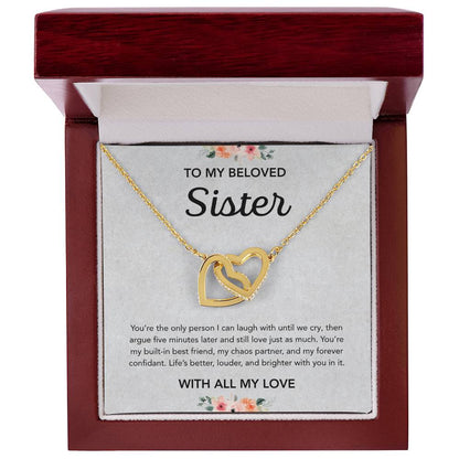 To my Sister - Interlocking Hearts Necklace - Flowers