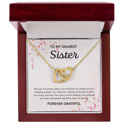To my Sister - Interlocking Hearts Necklace - Stars