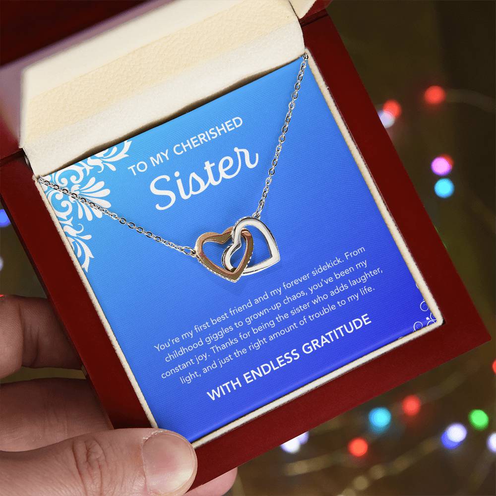 To my Sister - Interlocking Hearts Necklace - Ornament