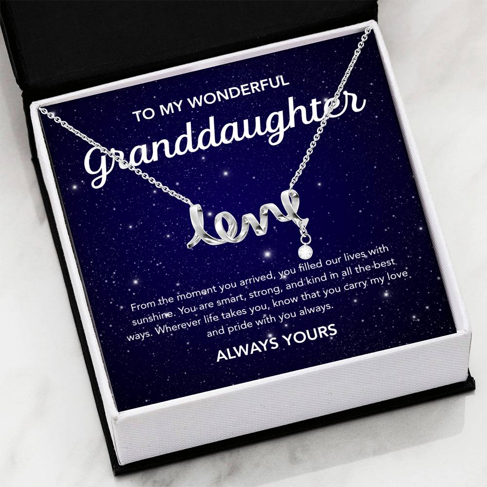 To my Granddaughter - Scripted Love Necklace - Night Stars