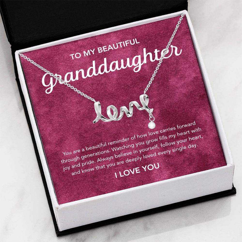 To my Granddaughter - Scripted Love Necklace - Velvet Pattern