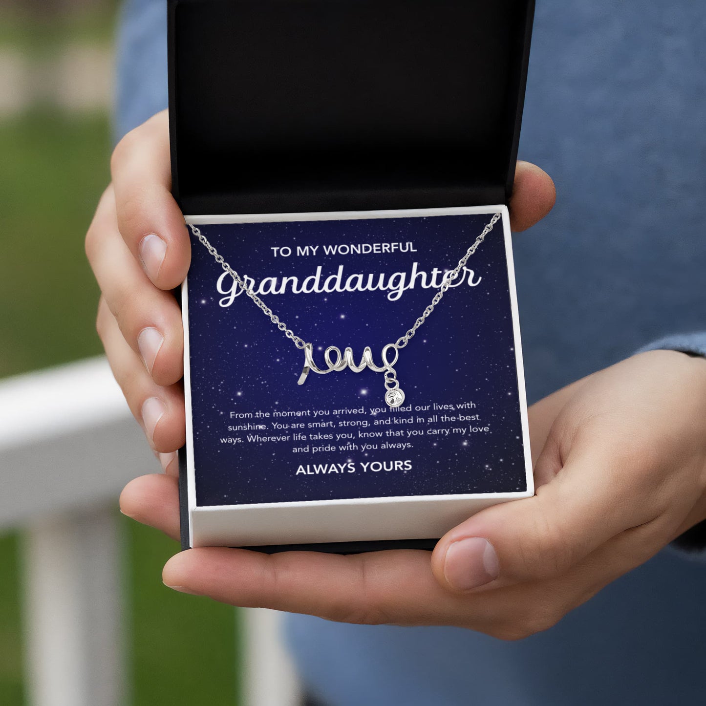 To my Granddaughter - Scripted Love Necklace - Night Stars