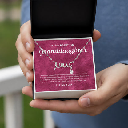 To my Granddaughter - Scripted Love Necklace - Velvet Pattern