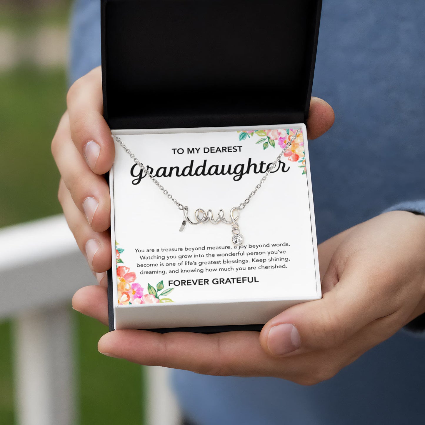 To my Granddaughter - Scripted Love Necklace - Flowers