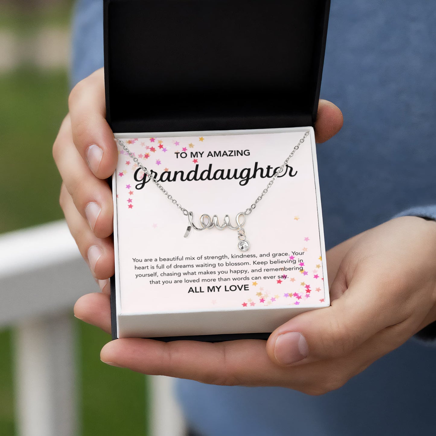 To my Granddaughter - Scripted Love Necklace - Stars