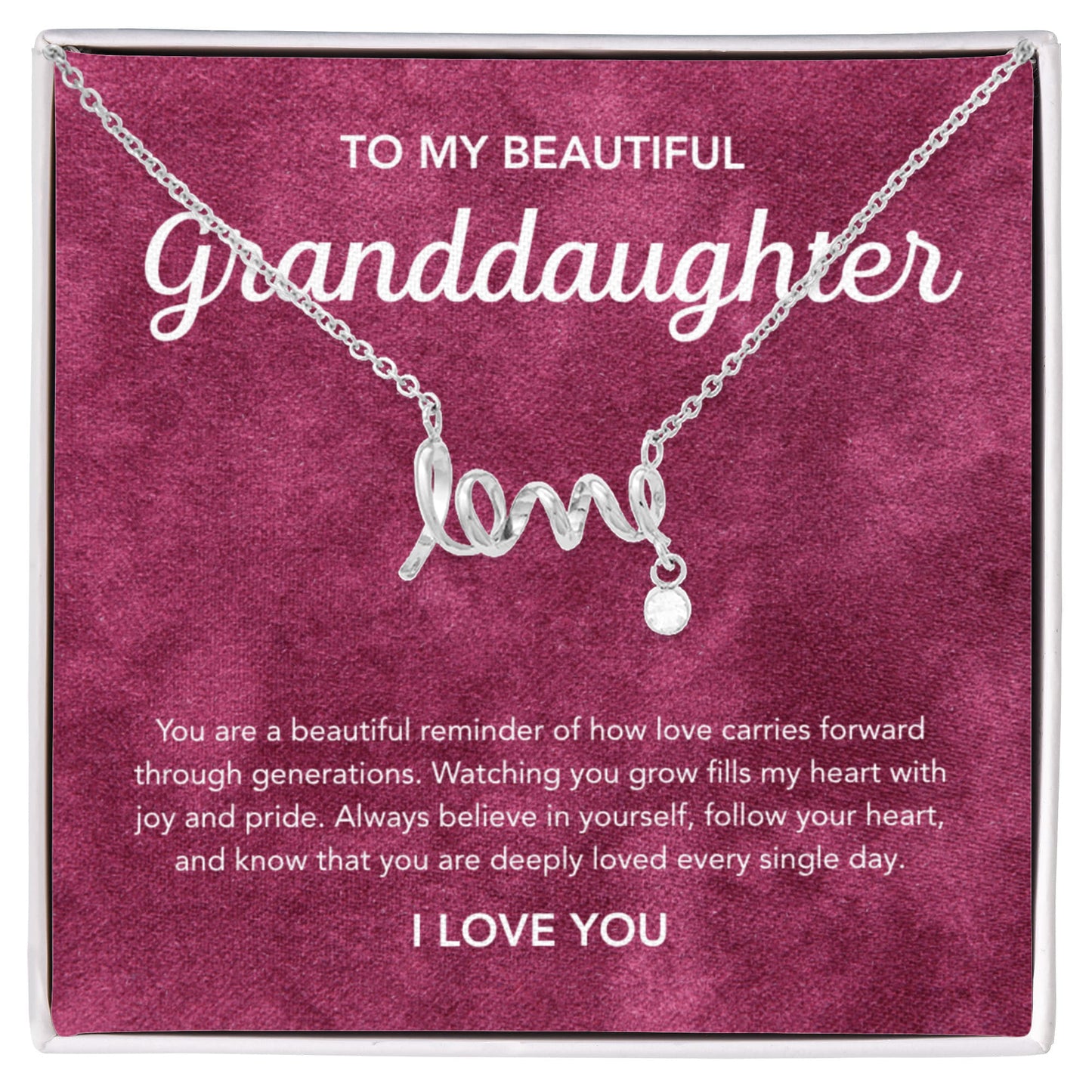 To my Granddaughter - Scripted Love Necklace - Velvet Pattern