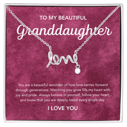 To my Granddaughter - Scripted Love Necklace - Velvet Pattern