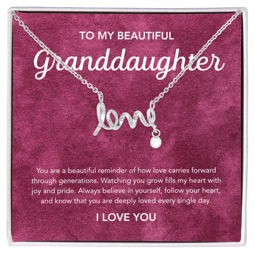 To my Granddaughter - Scripted Love Necklace - Velvet Pattern