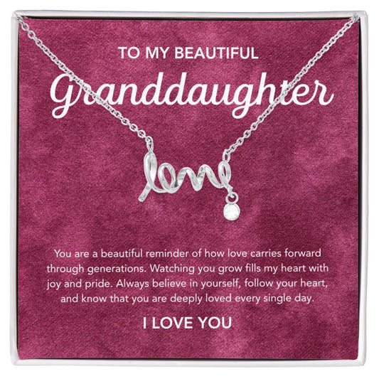 To my Granddaughter - Scripted Love Necklace - Velvet Pattern
