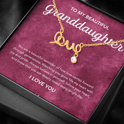 To my Granddaughter - Scripted Love Necklace - Velvet Pattern