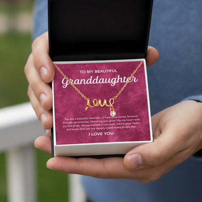 To my Granddaughter - Scripted Love Necklace - Velvet Pattern