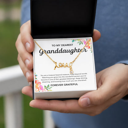 To my Granddaughter - Scripted Love Necklace - Flowers