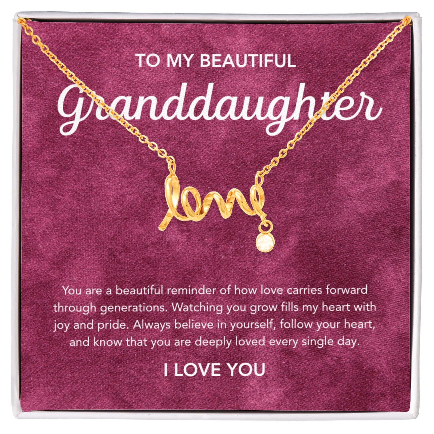 To my Granddaughter - Scripted Love Necklace - Velvet Pattern