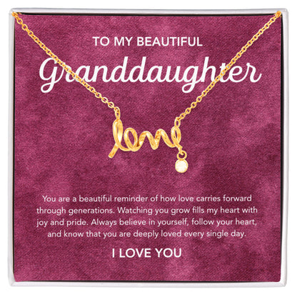 To my Granddaughter - Scripted Love Necklace - Velvet Pattern