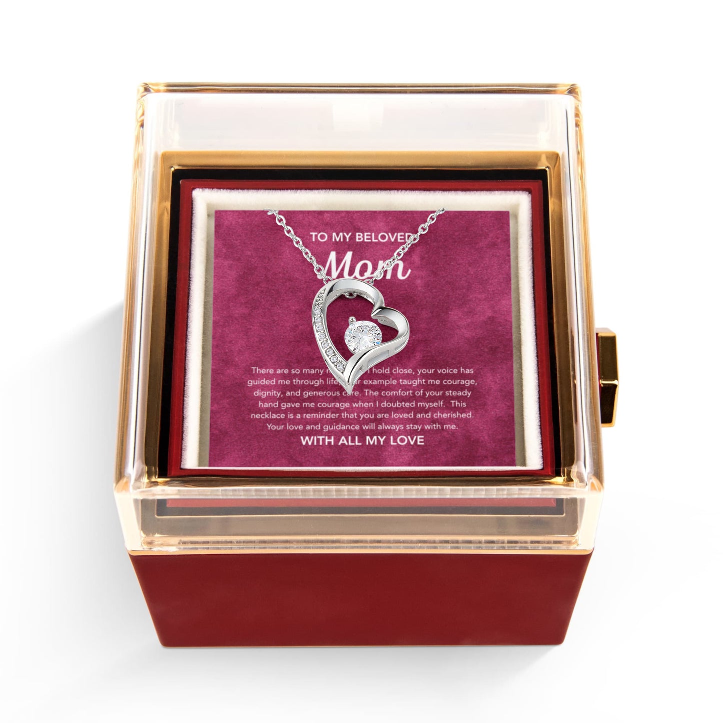 To Mom - Forever Love Necklace - Velvet Pattern - Rotating Rose Gift Box