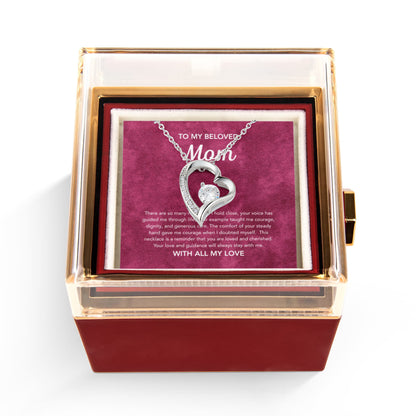 To Mom - Forever Love Necklace - Velvet Pattern - Rotating Rose Gift Box