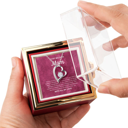 To Mom - Forever Love Necklace - Velvet Pattern - Rotating Rose Gift Box