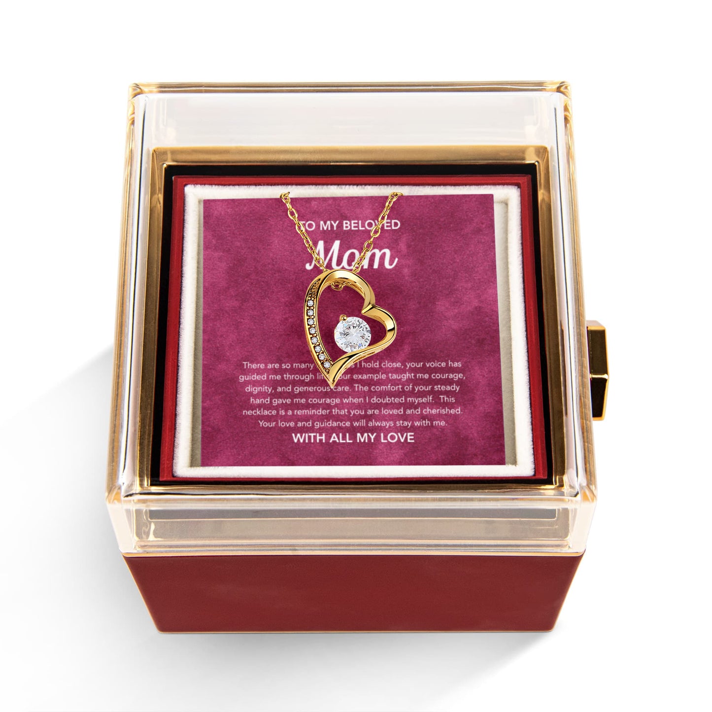 To Mom - Forever Love Necklace - Velvet Pattern - Rotating Rose Gift Box