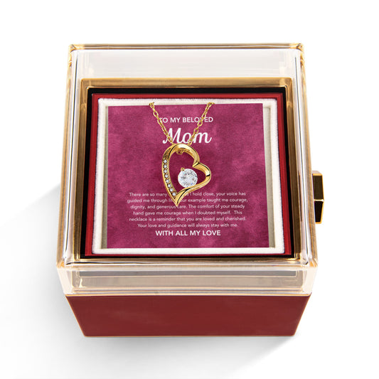 To Mom - Forever Love Necklace - Velvet Pattern - Rotating Rose Gift Box