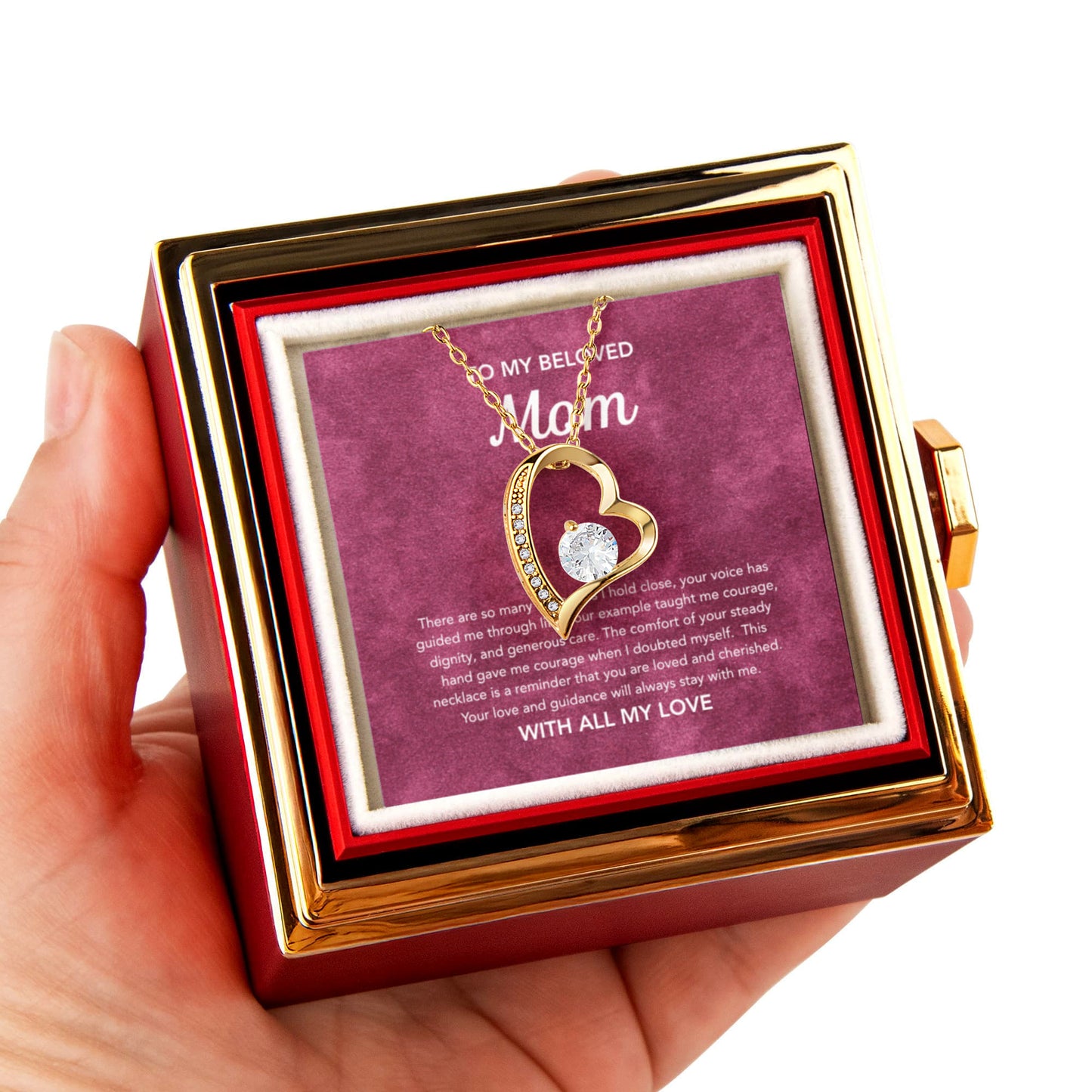 To Mom - Forever Love Necklace - Velvet Pattern - Rotating Rose Gift Box