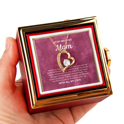 To Mom - Forever Love Necklace - Velvet Pattern - Rotating Rose Gift Box