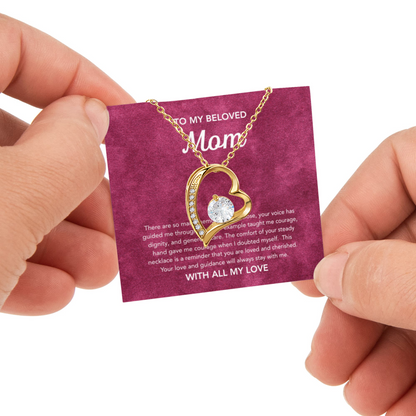 To Mom - Forever Love Necklace - Velvet Pattern - Rotating Rose Gift Box