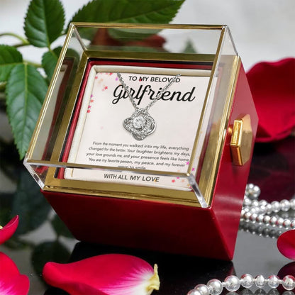 To My Girlfriend - Love Knot Necklace - Stars - Rotating Rose Gift Box