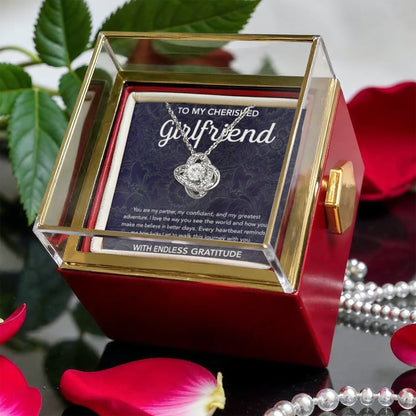 To My Girlfriend - Love Knot Necklace - Damsak - Rotating Rose Gift Box