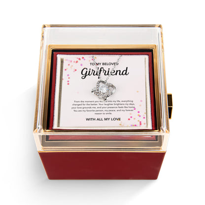 To My Girlfriend - Love Knot Necklace - Stars - Rotating Rose Gift Box