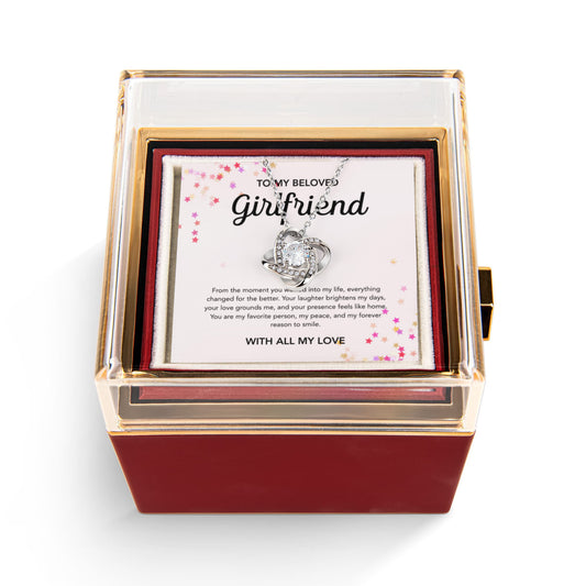 To My Girlfriend - Love Knot Necklace - Stars - Rotating Rose Gift Box