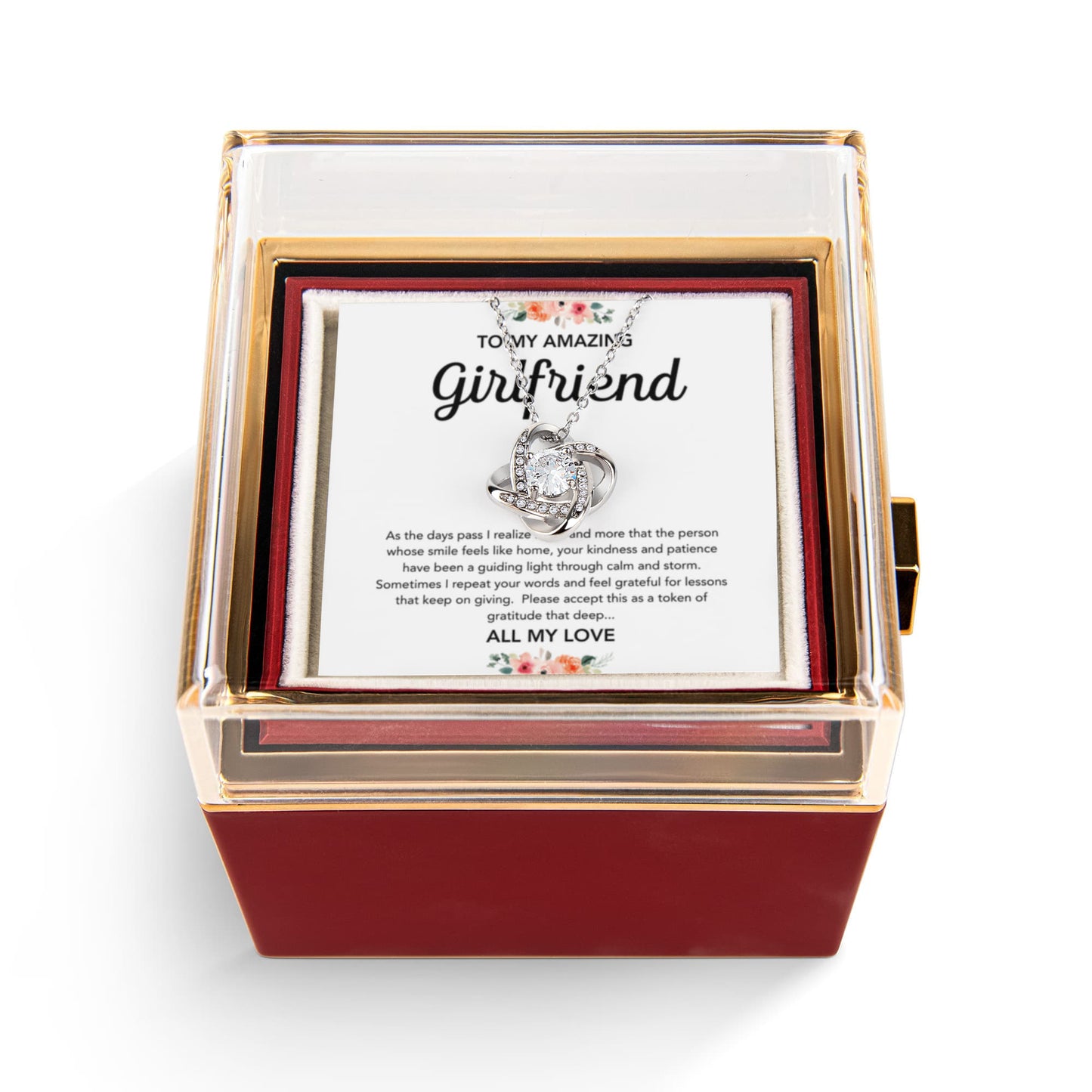To My Girlfriend - Love Knot Necklace - Flowers - Rotating Rose Gift Box