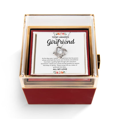 To My Girlfriend - Love Knot Necklace - Flowers - Rotating Rose Gift Box