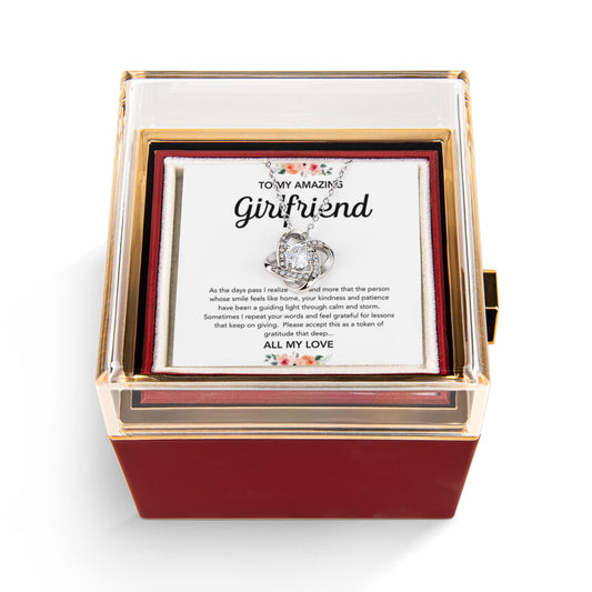 To My Girlfriend - Love Knot Necklace - Flowers - Rotating Rose Gift Box